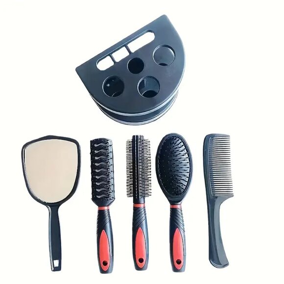 NWT 5 PC Pink and Black Grooming Tools Set with Paddle Brush, Comb and Mirror - Picture 3 of 12